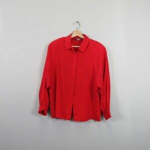 Vintage PURE SILK 100% Red Textured Button Up Shirt Women 18 XL Hong Kong Blouse